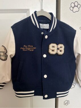 H&M Navy Blue Varsity Jacket with Cream Patch